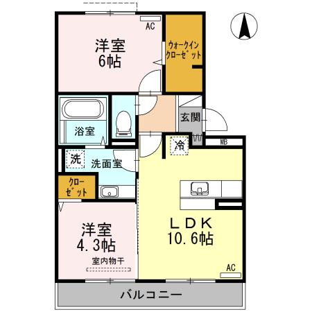 CLAIR PINE 大和(2LDK/2階)の間取り写真