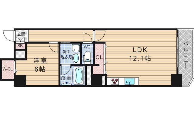 サナップ難波東(1LDK/6階)の間取り写真