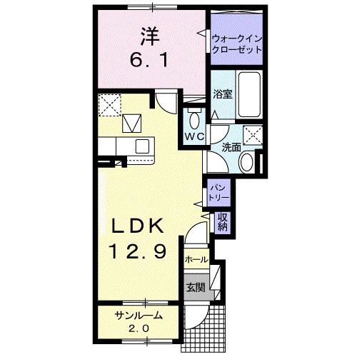 カーサ フォンターナ(1LDK/1階)の間取り写真