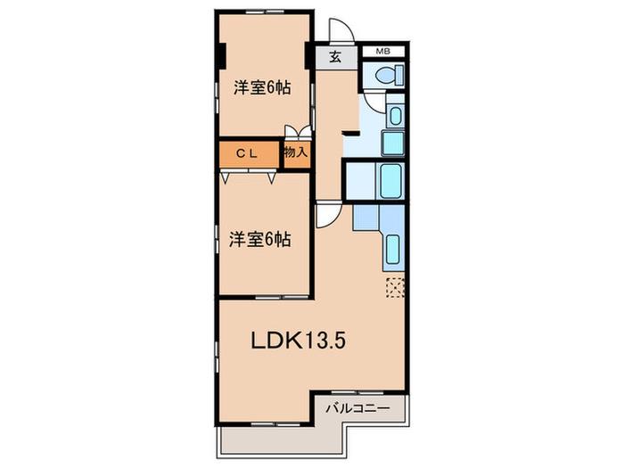 ユニオンハイツ八橋A棟(2LDK/5階)の間取り写真