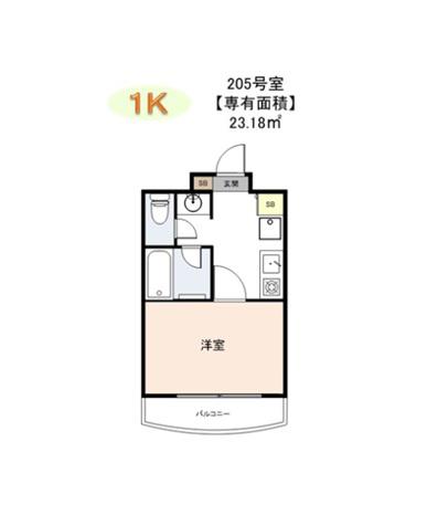 エスパル汐見(1K/2階)の間取り写真