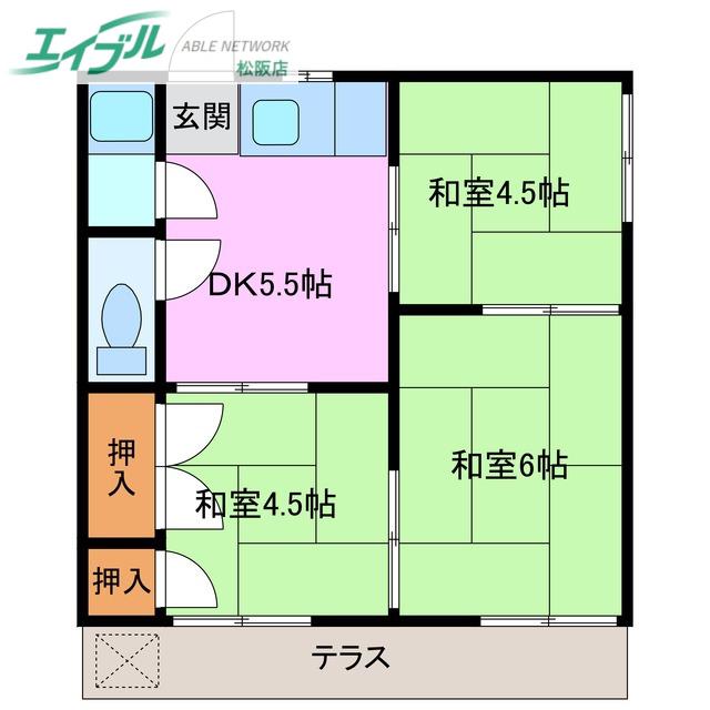 コーポきよみず(3DK/1階)の間取り写真