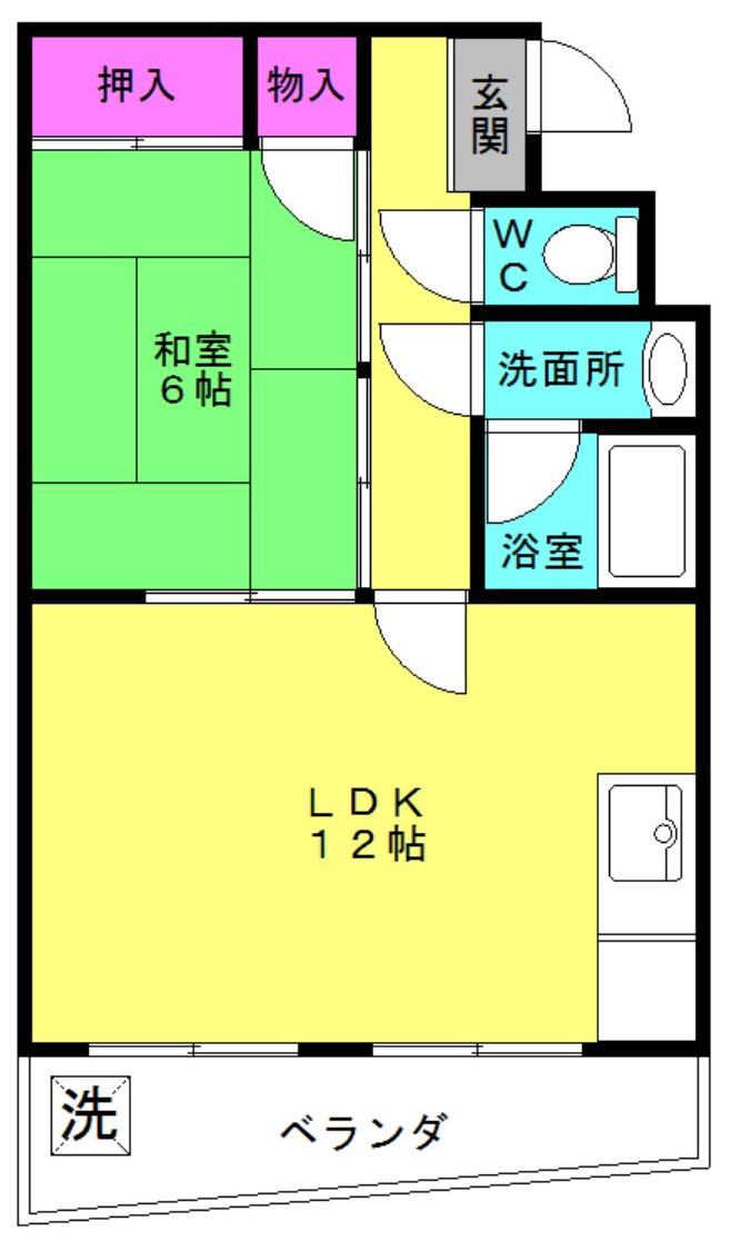 魚住コーポ B(1LDK/3階)の間取り写真