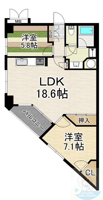 コーポ福永(2LDK/6階)の間取り写真