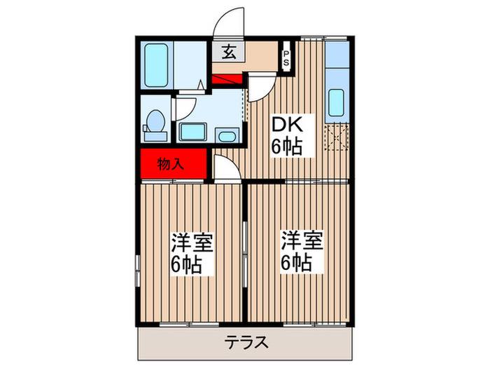 グランハイム由C(2DK/1階)の間取り写真