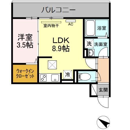 GRAND SOLEIL小倉北(1LDK/1階)の間取り写真