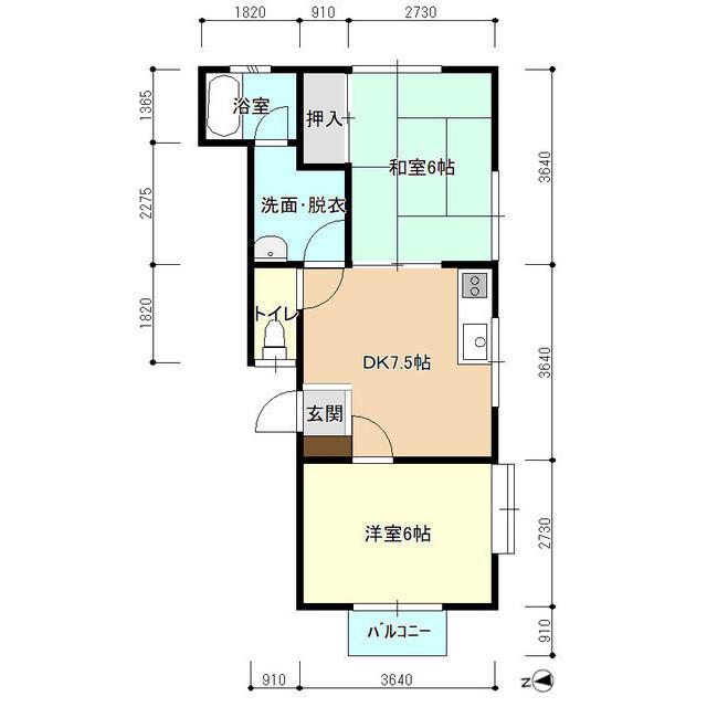 桜木コーポ B棟(2DK/2階)の間取り写真