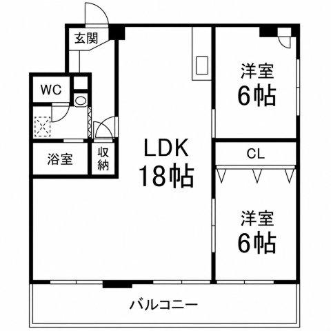 覚王ハイツ(2LDK/10階)の間取り写真