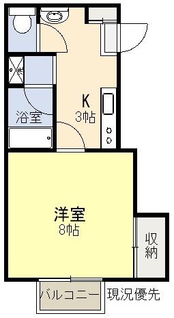 エルコート春日A(1K/1階)の間取り写真