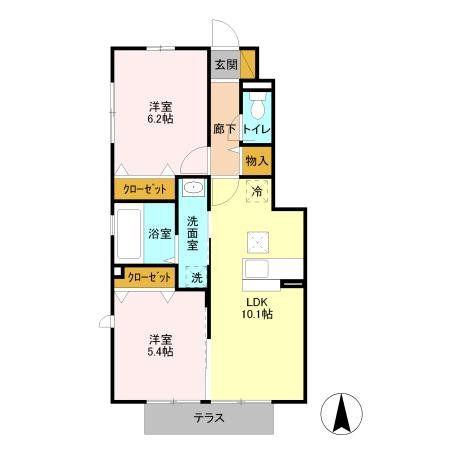 パーク・レジーナAB(2LDK/1階)の間取り写真