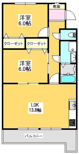 宮地マンション(2LDK/2階)の間取り写真