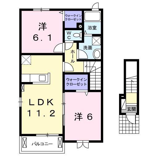 コーネル若月II(2LDK/2階)の間取り写真