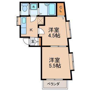 シャルム山手(2K/1階)の間取り写真