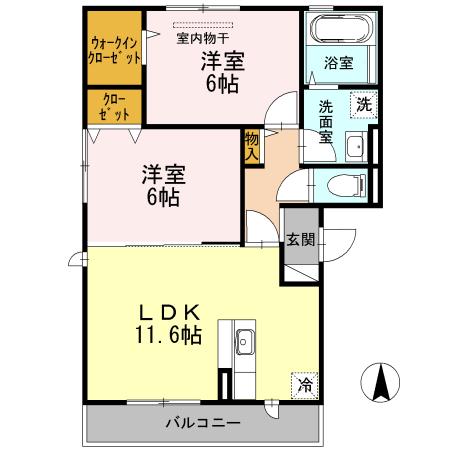 ソレイユA棟(2LDK/2階)の間取り写真