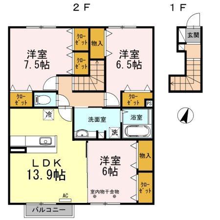フォーチューンI(3LDK/2階)の間取り写真