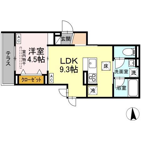 ディールーム寺町(1LDK/1階)の間取り写真