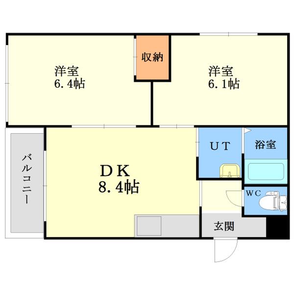 クリーンシャトー厚別(2DK/4階)の間取り写真