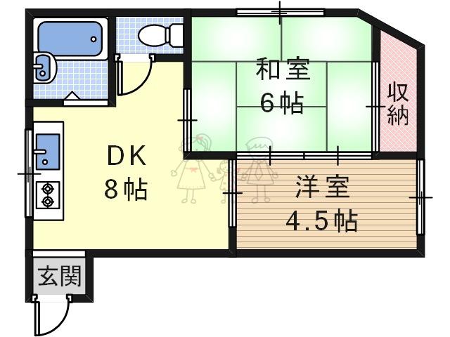 エクステンド駒川(2DK/3階)の間取り写真