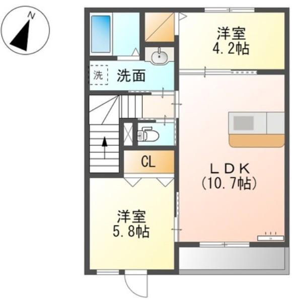 エクロール(2LDK/2階)の間取り写真