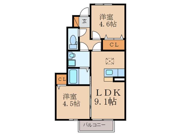 ヴェルジェ深田III(2LDK/1階)の間取り写真