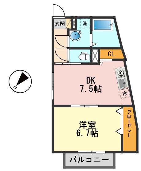 ウエルズ北小岩(1DK/2階)の間取り写真