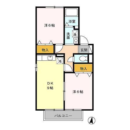 ハーヴェスト・パークA/B/C(2DK/2階)の間取り写真