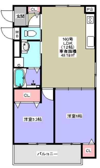 クリエオーレ新鴻池町(2LDK/2階)の間取り写真