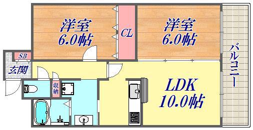 プリンスコート(2LDK/7階)の間取り写真