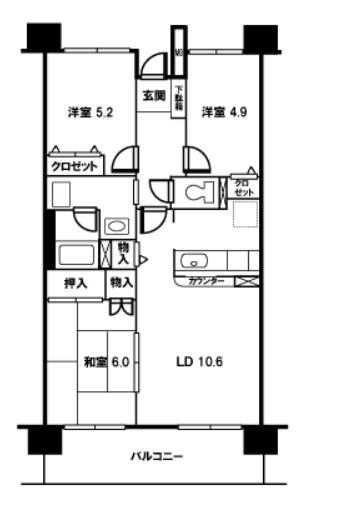 与野本町ハイツ(2SLDK/7階)の間取り写真