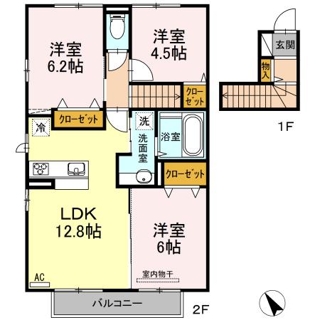 リバーヴュー伊集院(3LDK/2階)の間取り写真