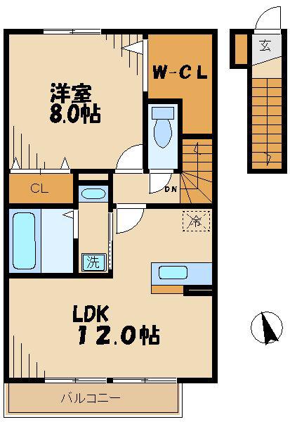 クレールカーサ聖蹟(1LDK/2階)の間取り写真