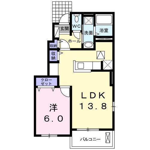 カミレB(1LDK/1階)の間取り写真