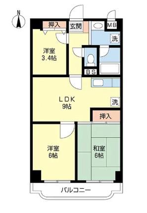 大須賀レジデンス(3LDK/6階)の間取り写真