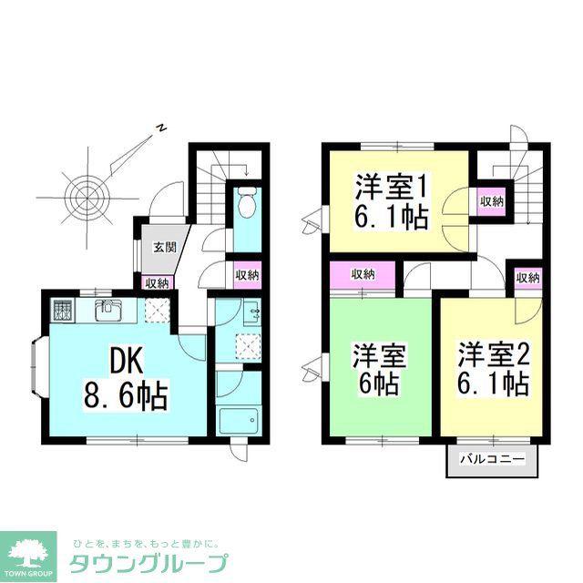 イーストヴィラつきみ野(3DK/2階)の間取り写真