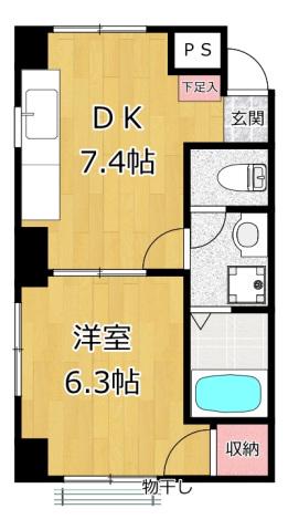 あぐビル(1DK/2階)の間取り写真