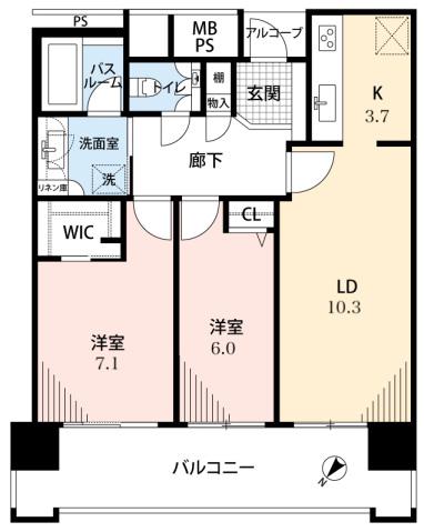 ライオンズタワー月島(2LDK/19階)の間取り写真