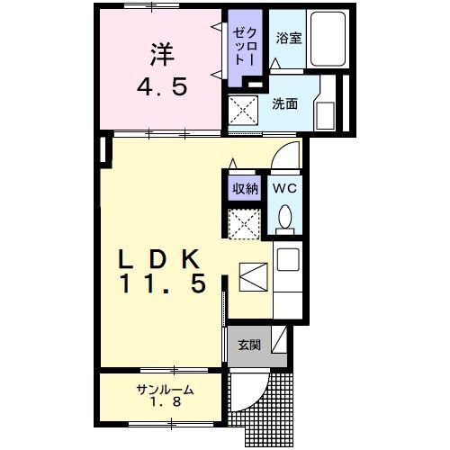 アウラ茂原 桜(1LDK/1階)の間取り写真