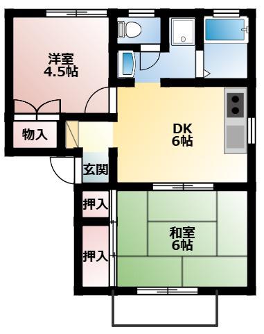 グリーングラスハウス(2DK/2階)の間取り写真