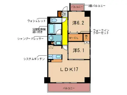 カメリアライジング博多(2LDK/12階)の間取り写真