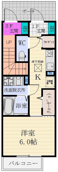 ラズベリーフィールズ(1K/1階)の間取り写真