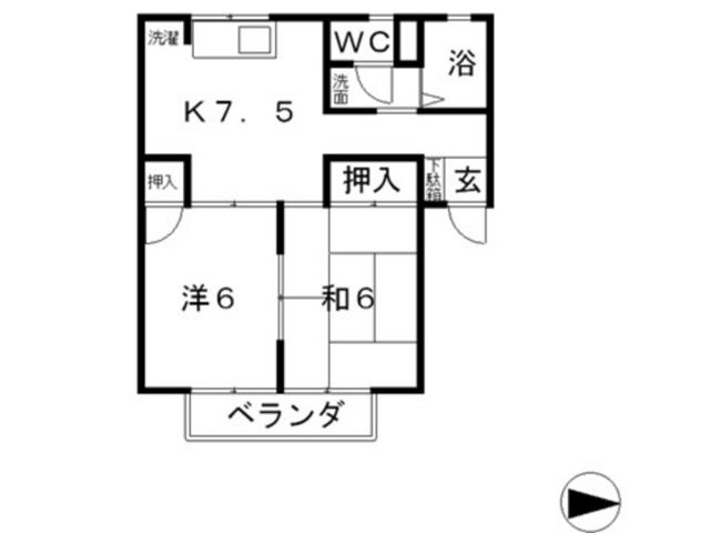 ドエル貝原(2DK/1階)の間取り写真
