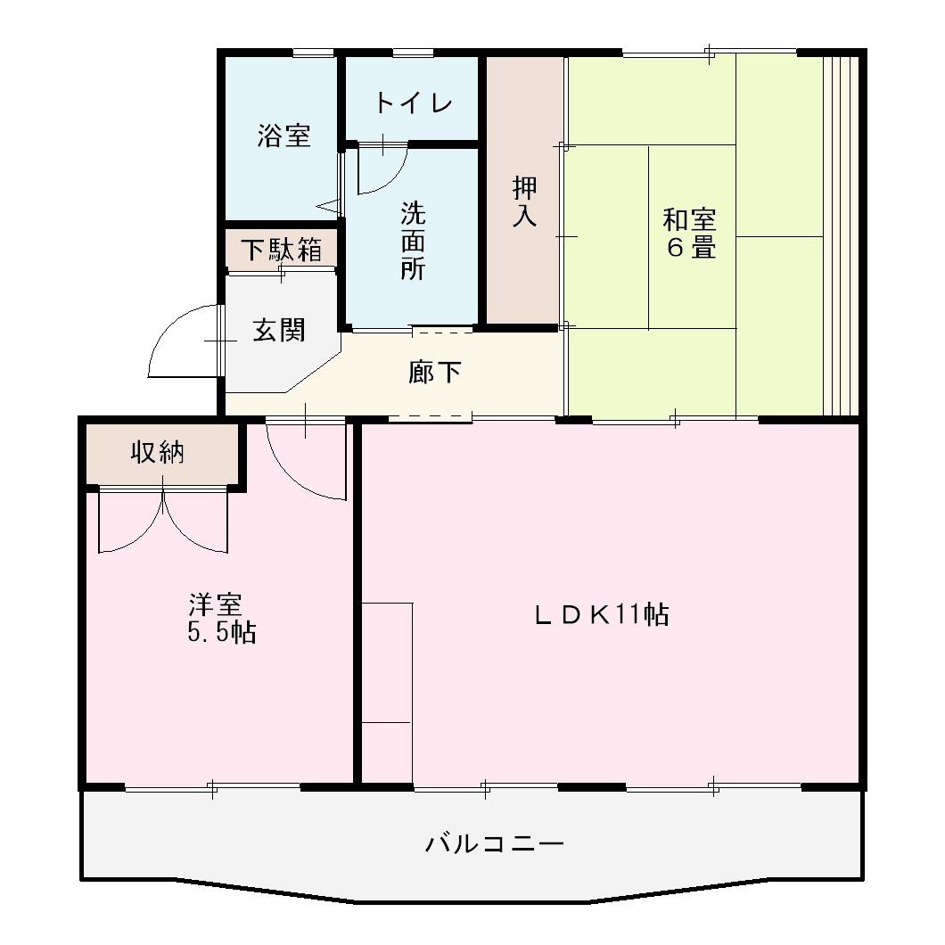 ハピネス小野(2LDK/2階)の間取り写真