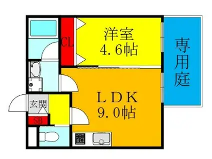 イリスコート香里園II(1LDK/2階)の間取り写真