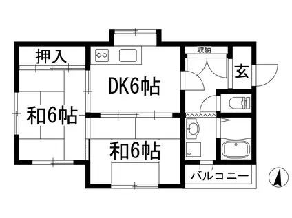 パインヒル2南棟(2DK/2階)の間取り写真