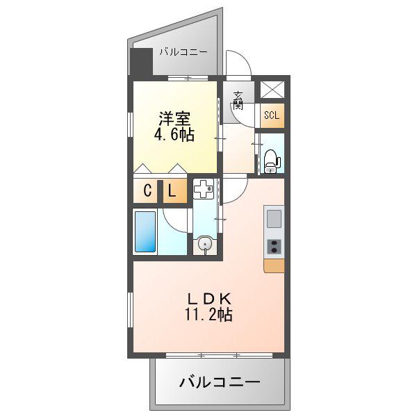 プレジオ十三(1LDK/13階)の間取り写真