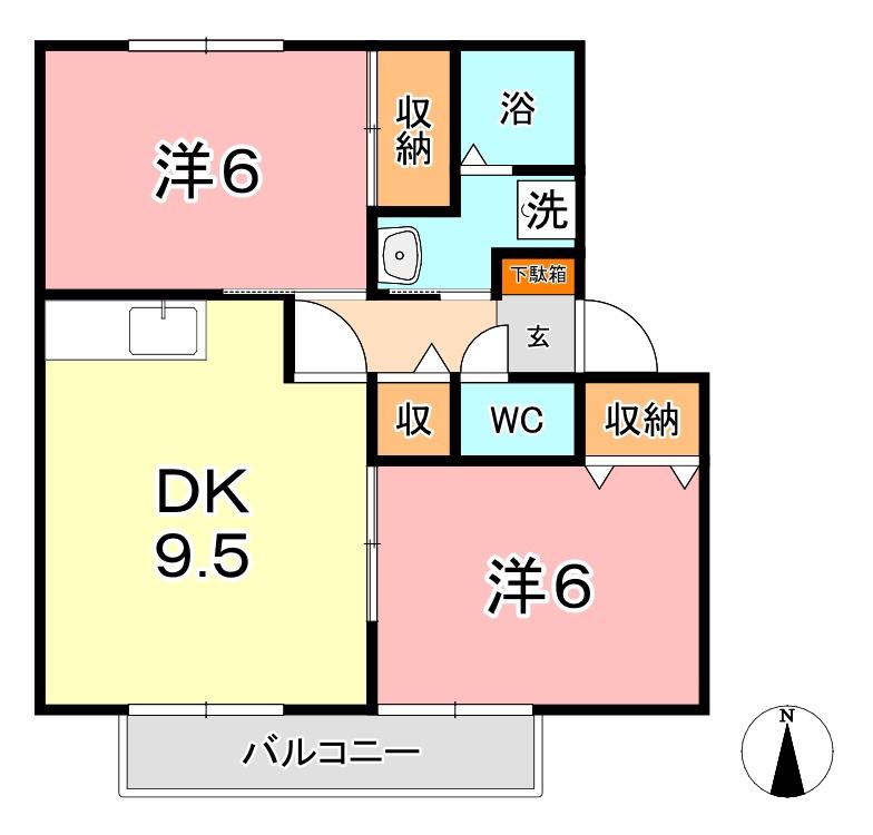 ラピュータ大島B棟(2LDK/1階)の間取り写真
