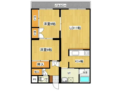 グリーンヴィレッジ(2LDK/1階)の間取り写真