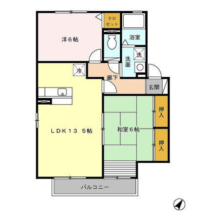 サン カルチェあいおい D(2LDK/2階)の間取り写真