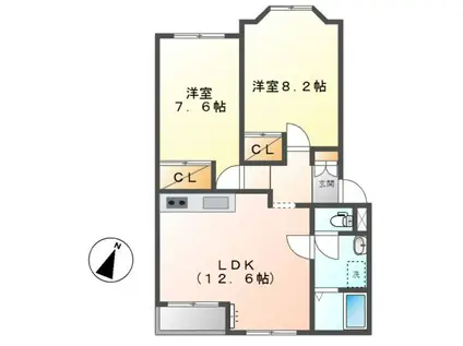 エルシャトーII C(2LDK/2階)の間取り写真