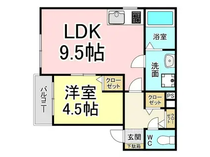ソレイユ黒崎(1LDK/2階)の間取り写真